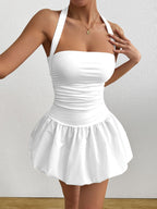 Halter Tube Top Pleated Splicing Mini&Short Dresses