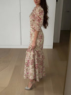 Floral Printed Ruffle Slit Temperament Maxi Dresses