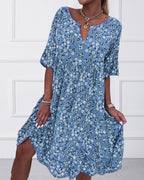 | Elegant Half-Sleeved Dress in Floral Cotton