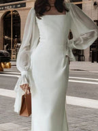 Square Collar Splicing Mesh Formal Dress Maxi Dresses