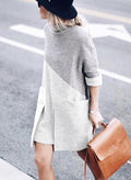 Mockneck Color Block Splice Dress with Pockets