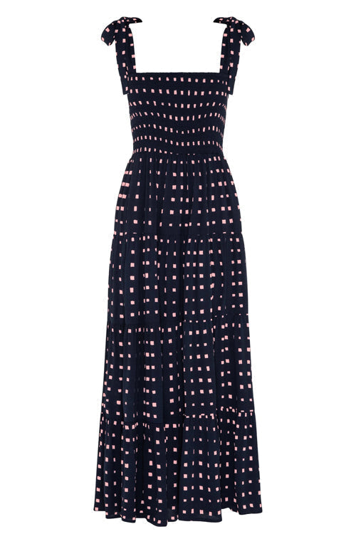 Floral Print Smocked Tie Shoulder Tiered Ruffle Maxi Dress