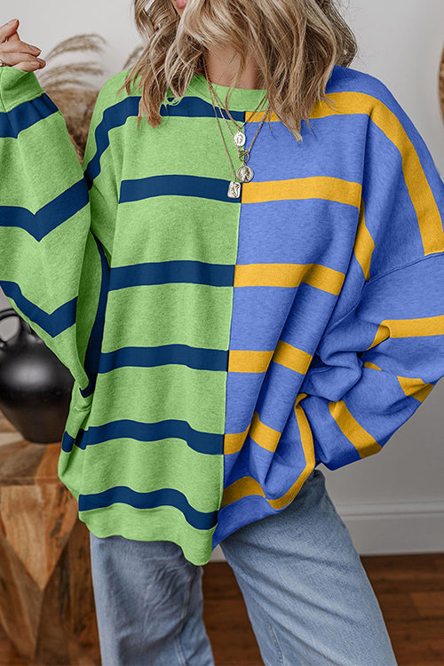 Long Sleeves Color Block Striped Oversized Sweatshirt