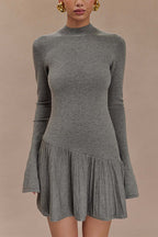 Mockneck Bell Sleeves Ruffle Mini Sweater Dress