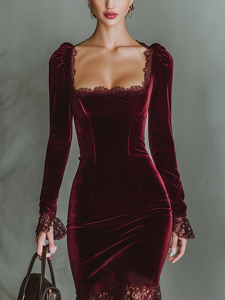 | Burgundy Velvet Maxi Dress