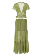 Silk Chiffon Cardigan T-shirt Loose See-through Long Dress With Tie