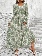 Floral Long Sleeve Square Collar Vacation And Leisure Maxi Dresses