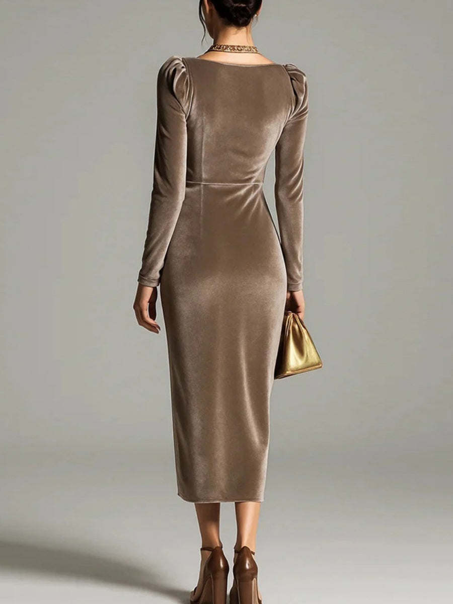 Velvet Cowl Neck Midi Party Dress