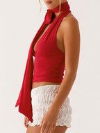 Deep V Halter Neck Strap Sleeveless Backless Tank Tops&Camis