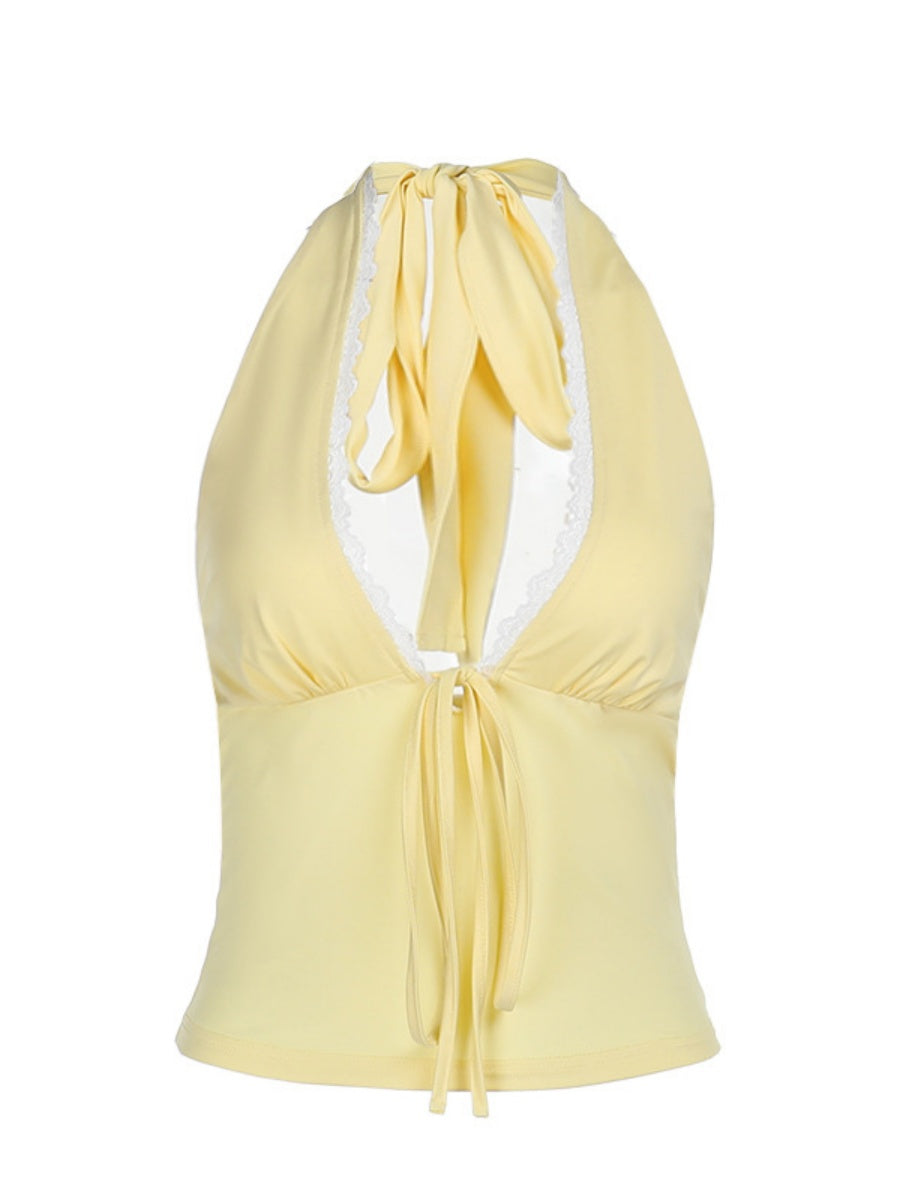 Lace-trimmed Halter Neck Vest