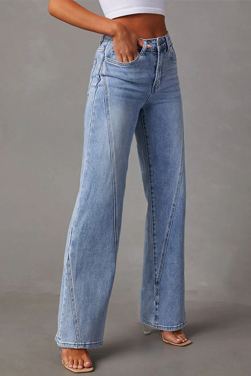 Timeless Distressed Straight Leg Splice Jeans