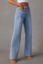 Timeless Distressed Straight Leg Splice Jeans