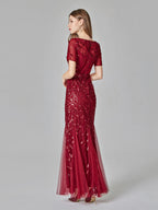Embroidery Sequins Fishtail Spliced Mesh Formal Dress Maxi Dresses
