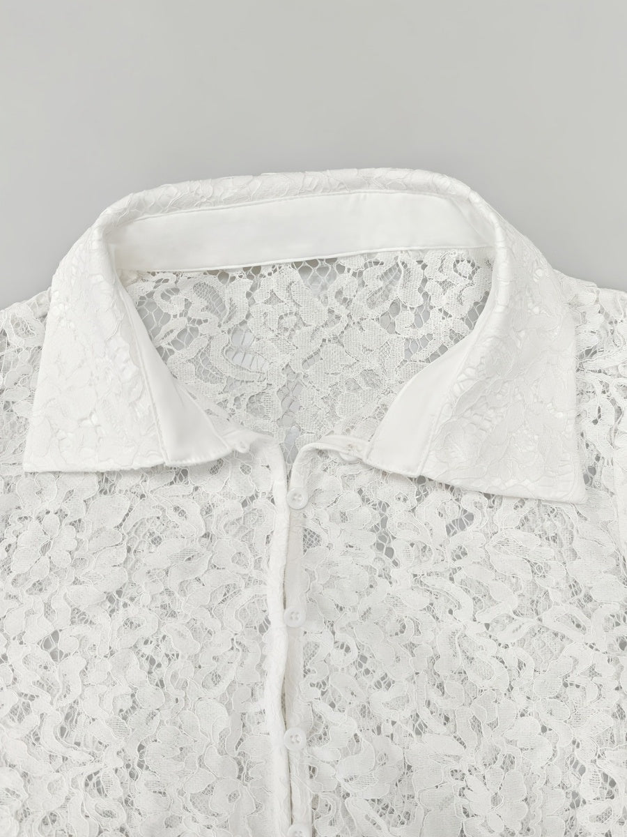 Lace Tassel Edge Cropped Perspective Commuting Shirts