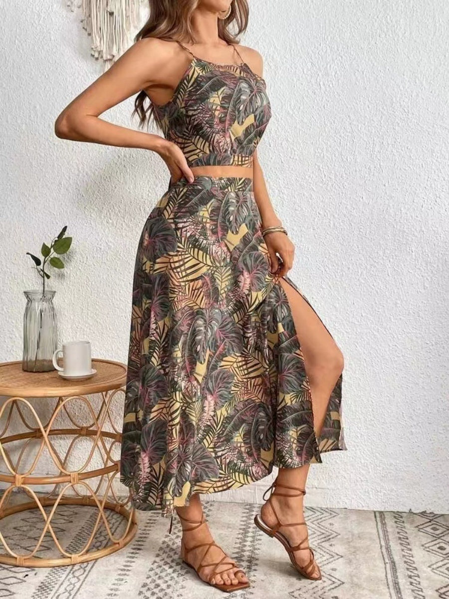 Camisoles Tube Top Bandage Jacket Loose-fit Printed Skirts Set 2-piece Sets