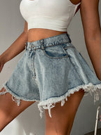 Hole Rough Edges High-waisted Loose-fit Denim Shorts