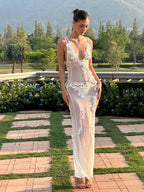 3D Flowers Mesh Perspective Camisoles Formal Dress Maxi Dresses