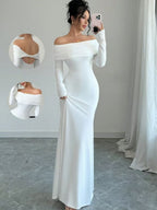 Off Shoulder Hip-hugging Backless Kink Maxi Dresses
