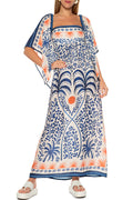 Square Collar Flutter Sleeves Printed Maxi Vacation Dress