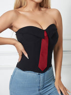 Tie Cuff Fishbone Chest Wrap Slim Waist And Sexy Tank Tops&Camis