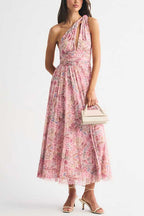 Halter V Neck Floral Print Maxi Dress