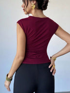Asymmetrical Off-shoulder Slim-fit Sleeveless T-shirt With Metallic Embellishments