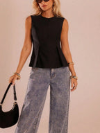 Black Zip-up Casual Sleeveless Vest
