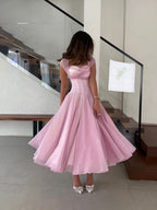 Mesh Splicing Waist Big Swing Maxi Dresses