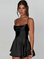 Camisoles Swing Collar Backless Drawstring Mini&Short Dresses