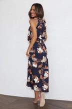 Satin Floral Print Halter Neck Cowl Neck Two Piece Set