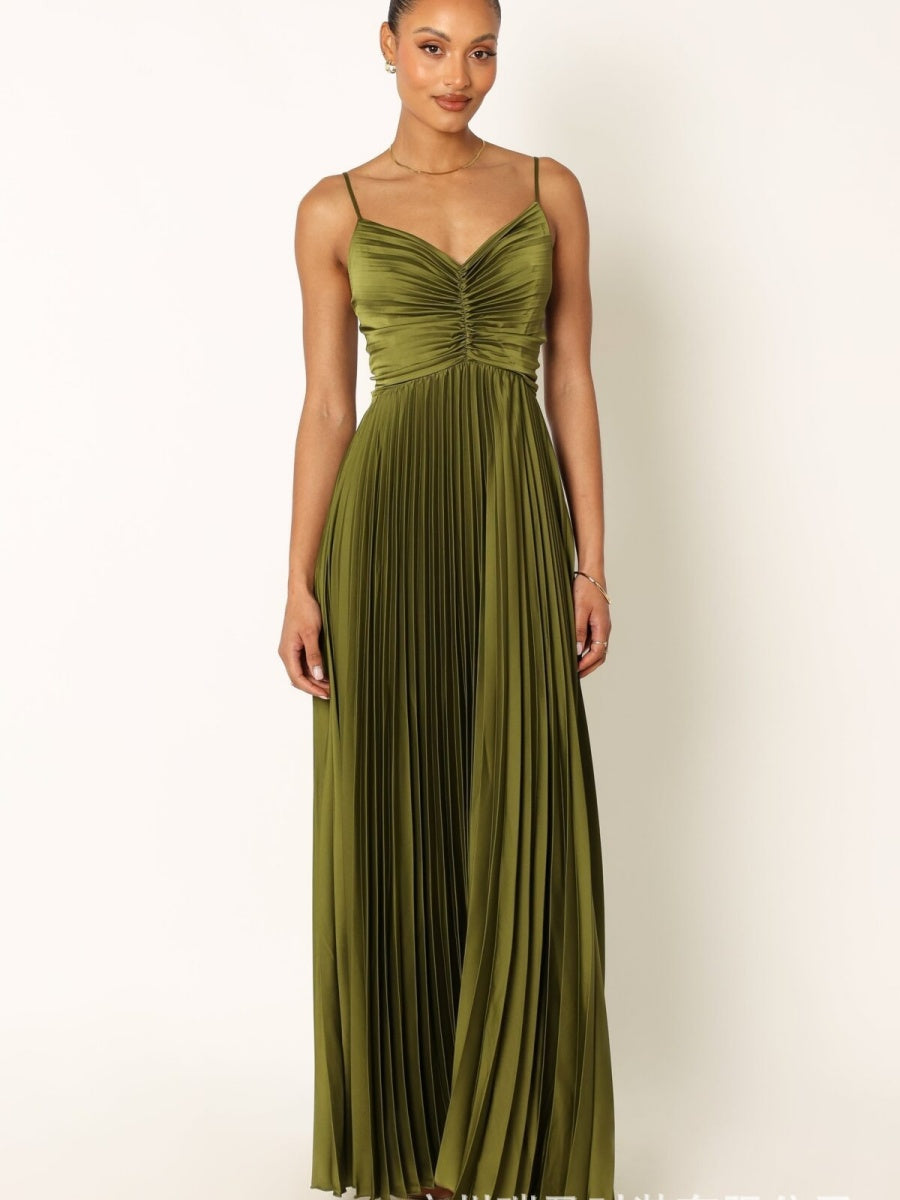 Camisoles Green Formal Dress Crimp Maxi Dresses