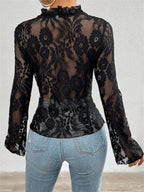 Lace See-through Ruffle Open Front With Tie Sweet T-shirts