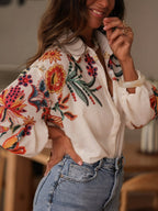 Floral Print V-Neck Long Sleeve Shirt