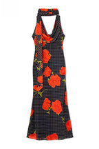 Cowl Neck Backless Floral Print Maxi Dress with Scarf
