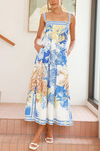 Pocketed Side Slit Printed Maxi Cami Dress