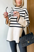 Turtleneck Side Split Striped Sweater