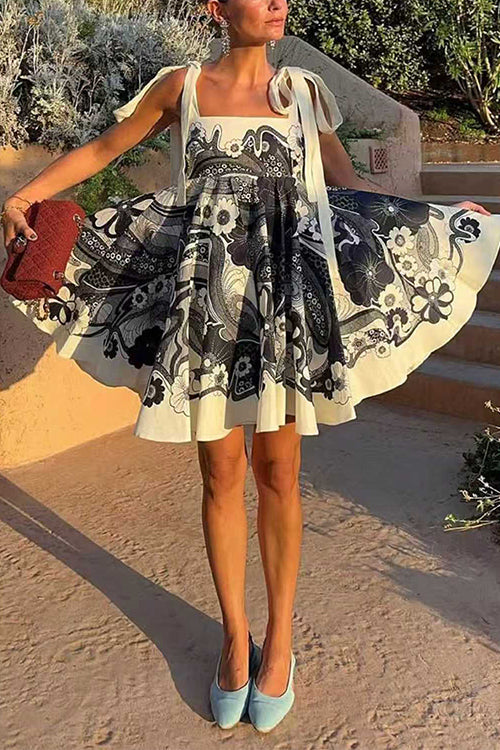 Bow Shoulder Floral Print Mini Cami Dress