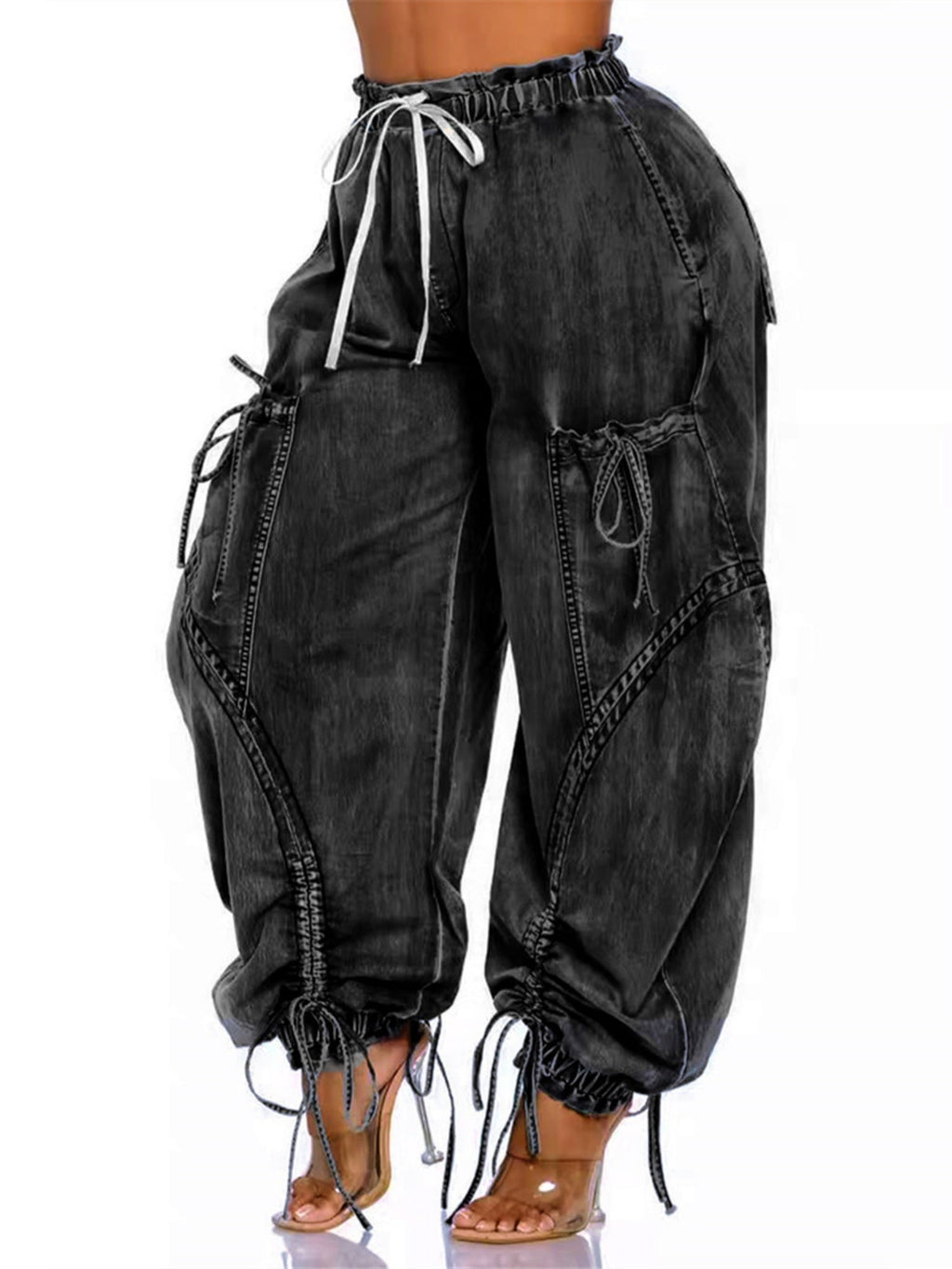 Y2K Drawstring Bow Tie Loose-fitting Ankles Jeans