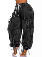 Y2K Drawstring Bow Tie Loose-fitting Ankles Jeans