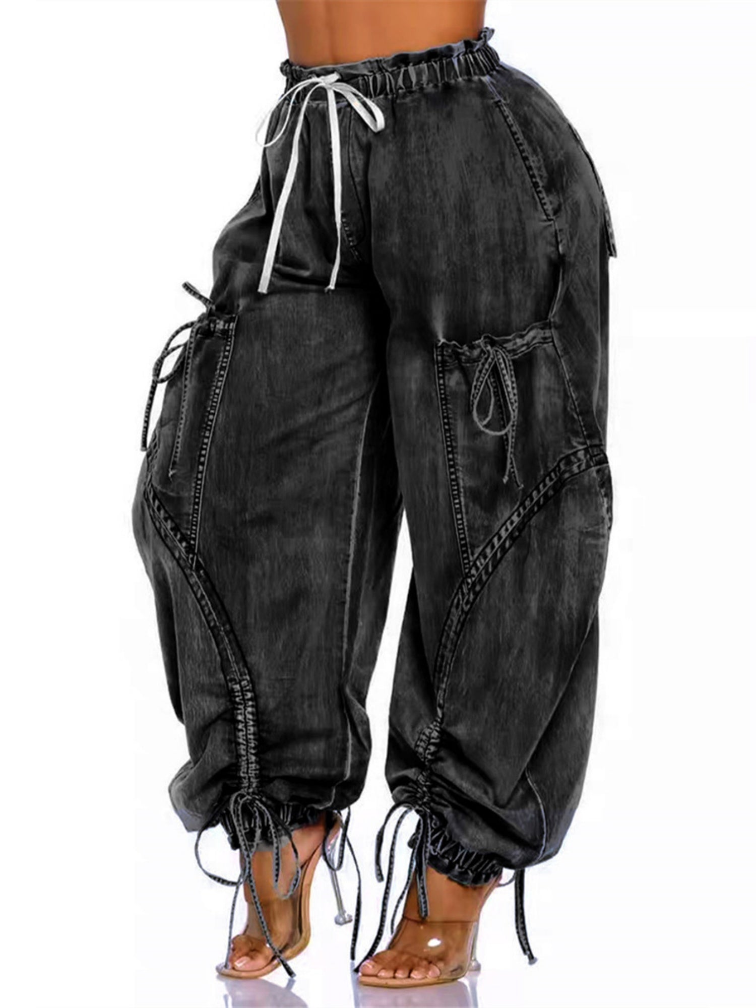 Y2K Drawstring Bow Tie Loose-fitting Ankles Jeans