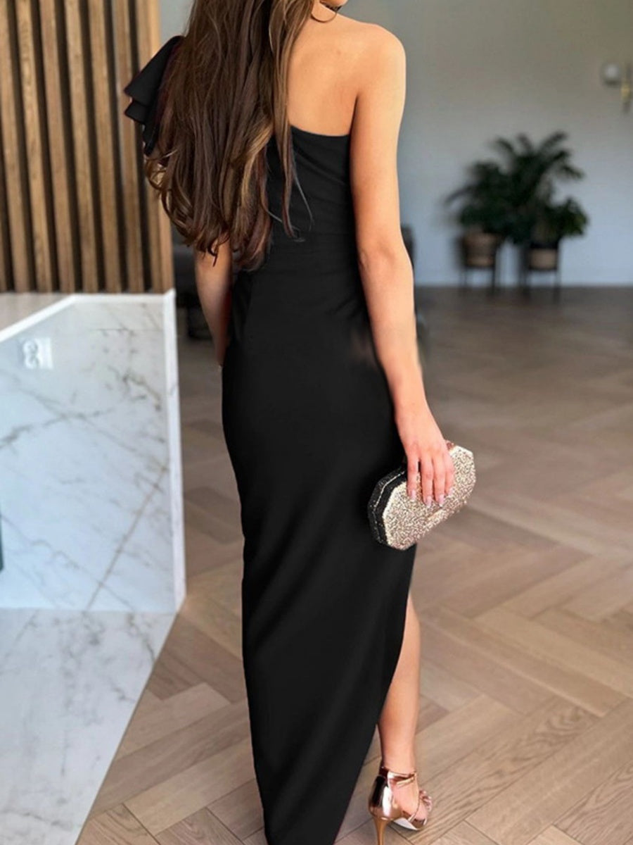 Sloping Shoulders Irregular Formal Dress Midi Dresses