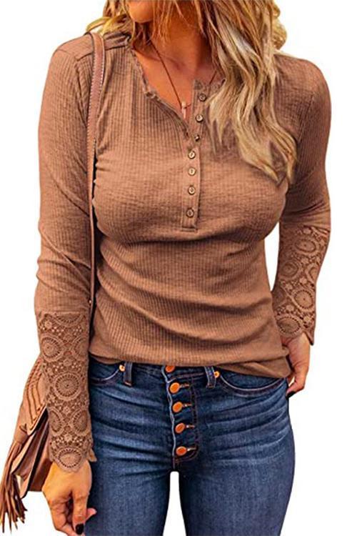 Suzanne Lace Splice Long Sleeve Blouses