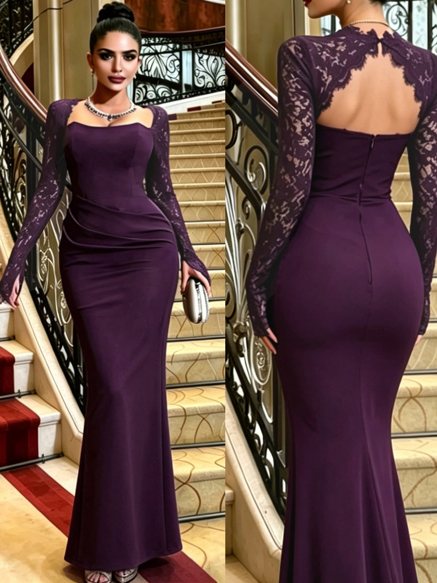 Lace Long Sleeve Wedding Banquet Formal Dress Maxi Dresses