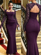 Lace Long Sleeve Wedding Banquet Formal Dress Maxi Dresses