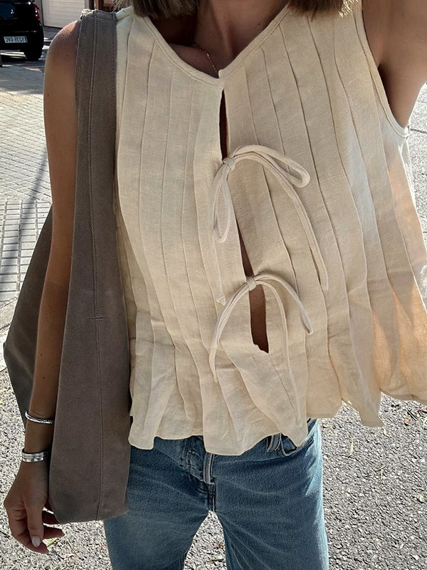 Tie strap cotton and linen vest