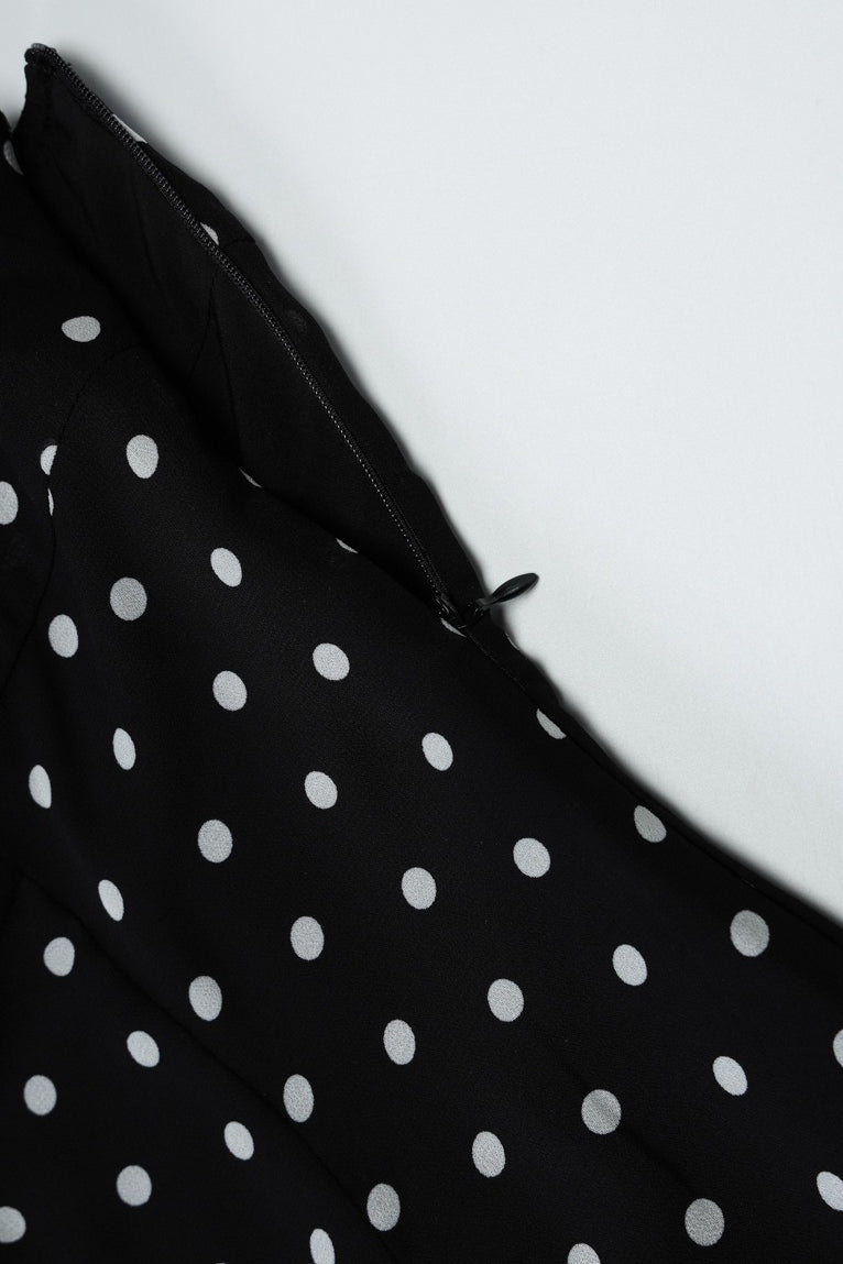 Black Halter Neck Square Neck Polka Dot Flared Ruffle Mini Dress