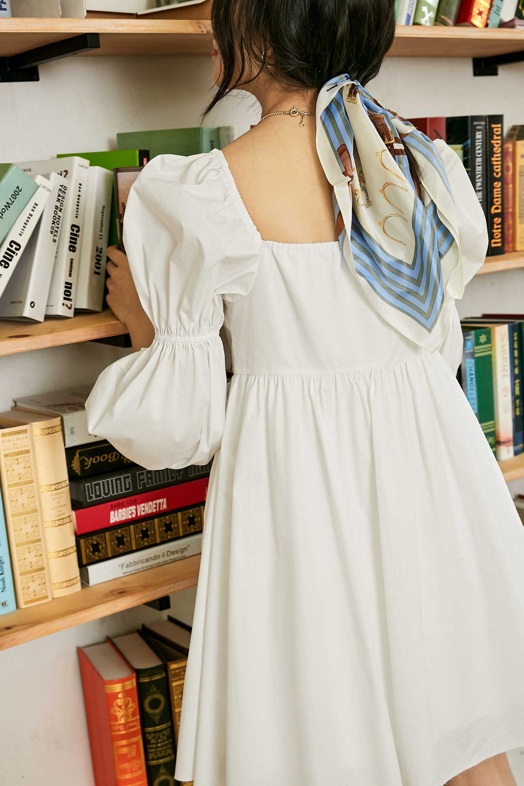 Square Neck Empire Waist Puff Sleeve Babydoll Mini Dress