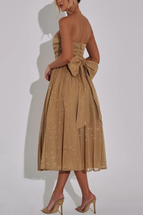 | Off Shoulder Backless Maxi Dress with Bow