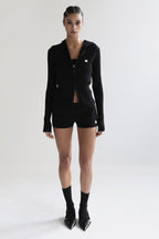 Zip Up Cropped Hooded Knit Sweater