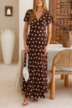 Polka Dot Print V-neck Short-sleeved Casual Holiday Maxi Dress